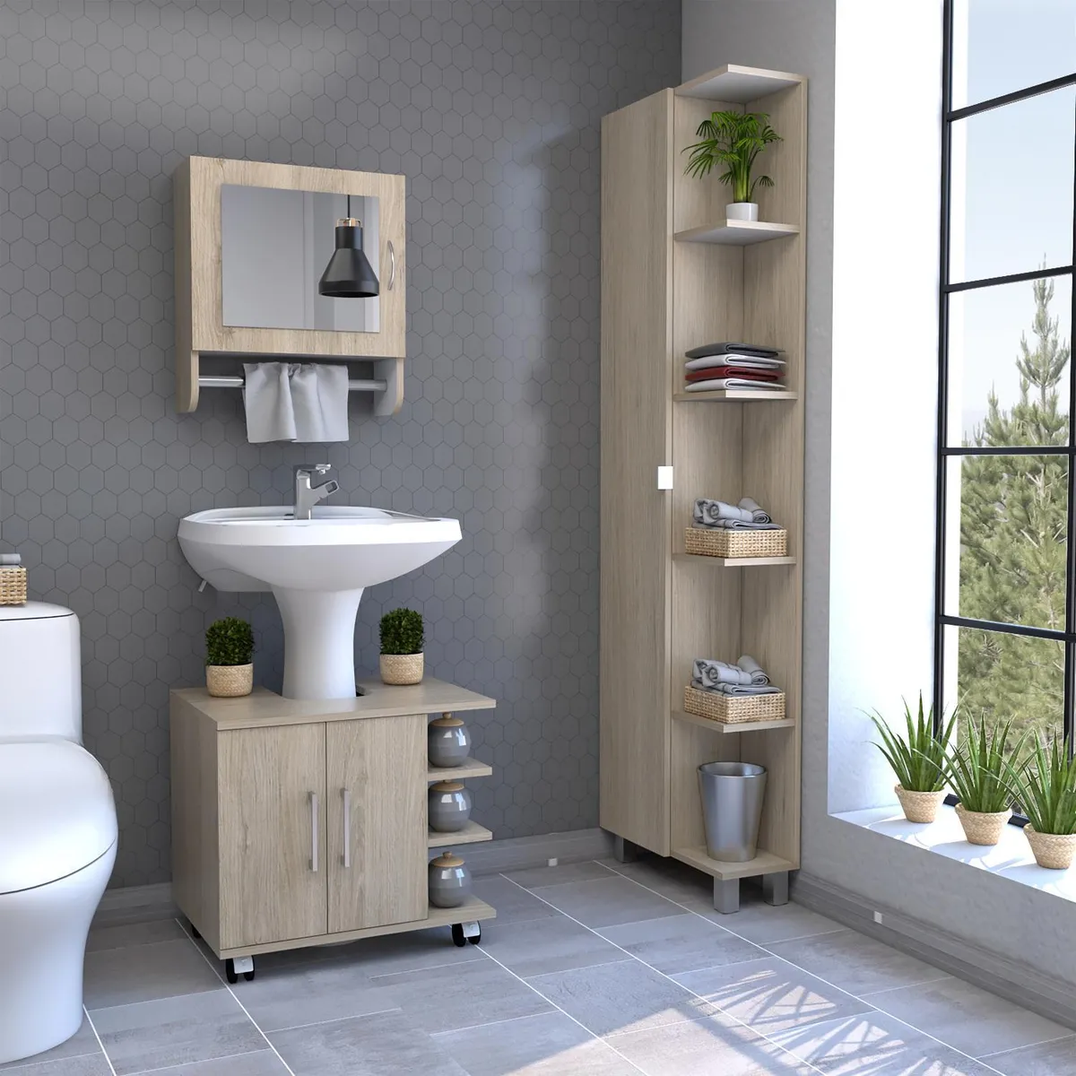 TUHOME - Botiquín optimizador lavamanos mueble bath300 rovere blanco