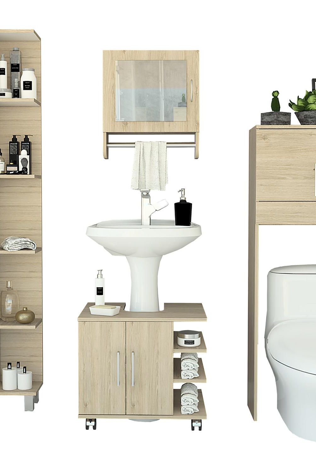 TUHOME - Botiquín optimizador lavamanos baño mueble bath300 rovere blanco