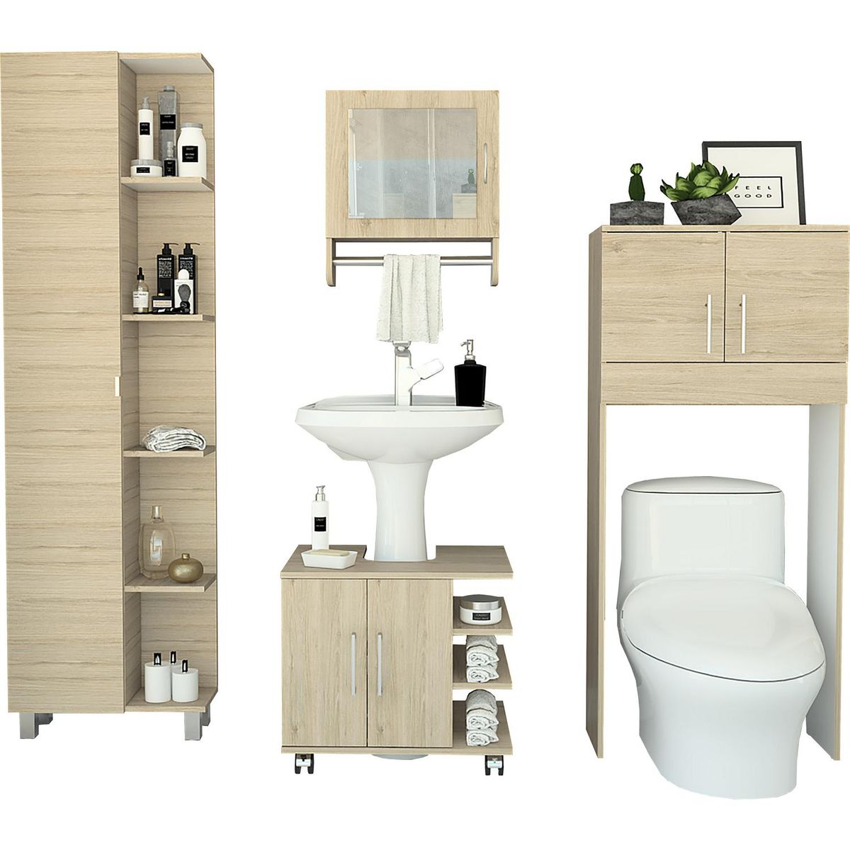 TUHOME - Botiquín optimizador lavamanos baño mueble bath300 rovere blanco