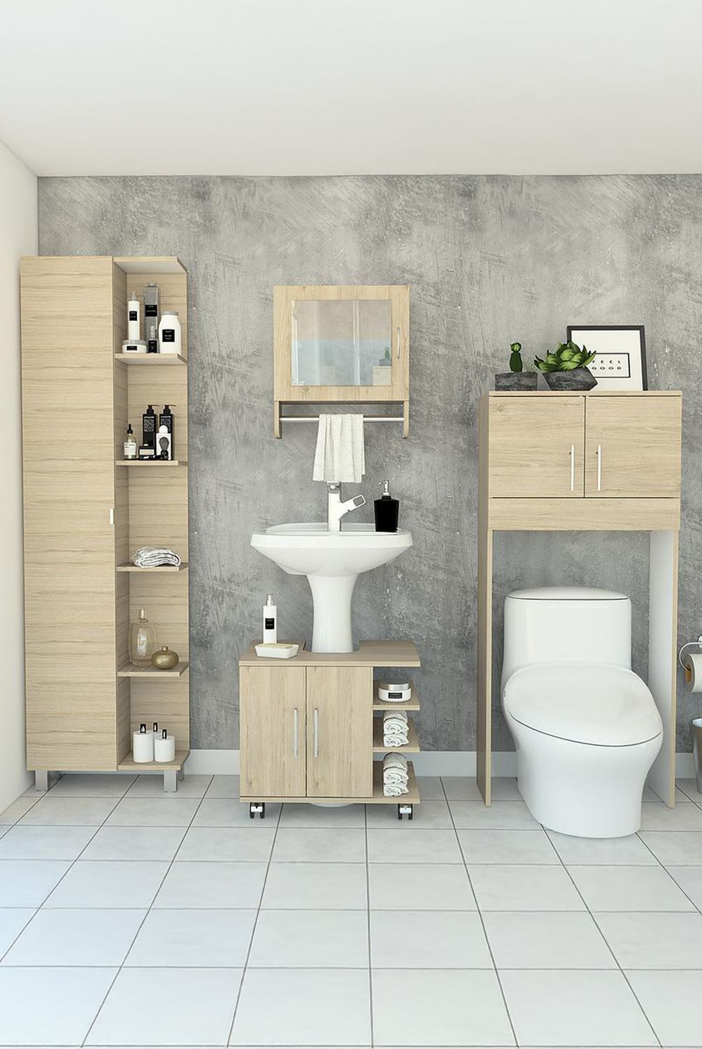 TUHOME - Botiquín optimizador lavamanos baño mueble bath300 rovere blanco