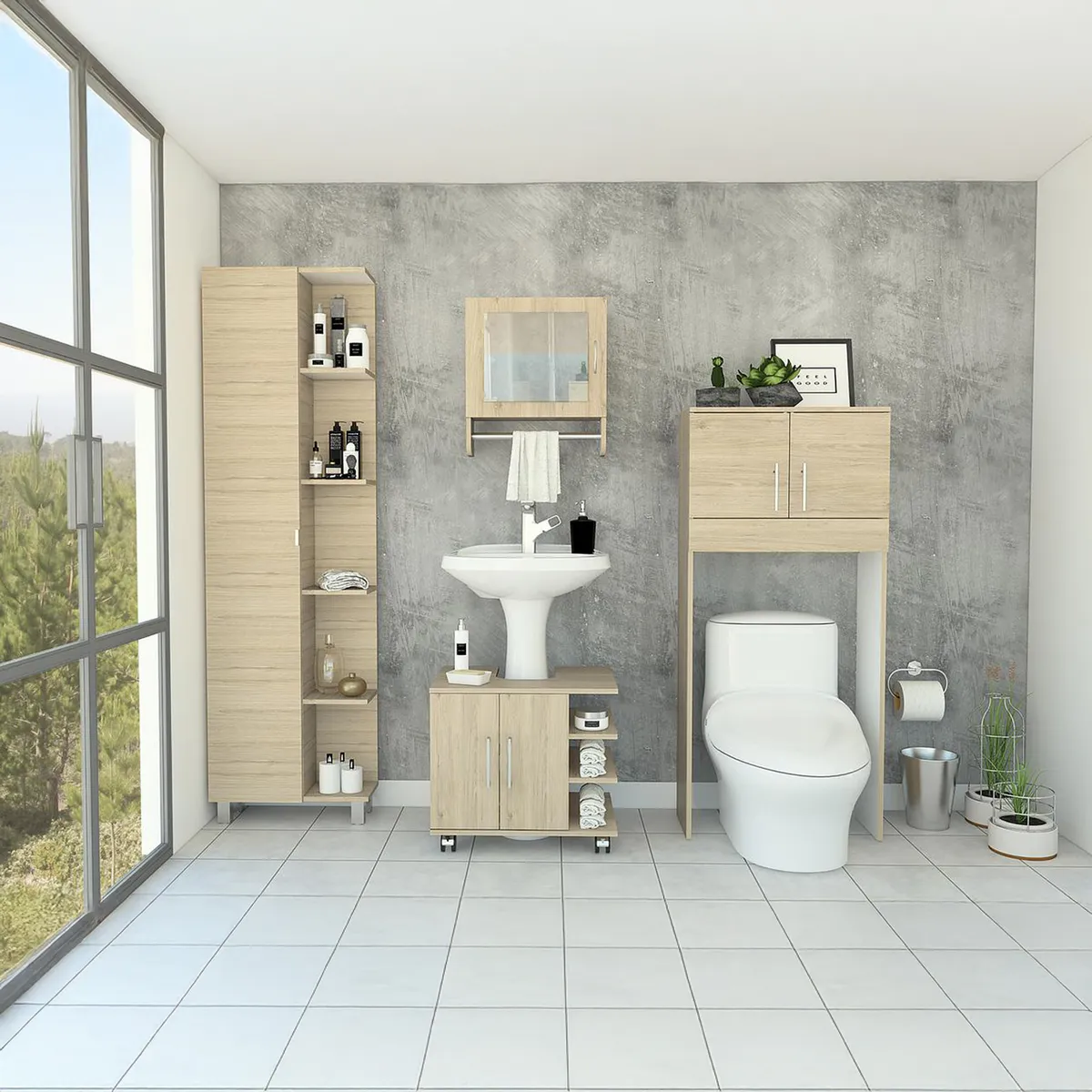 TUHOME - Botiquín optimizador lavamanos baño mueble bath300 rovere blanco