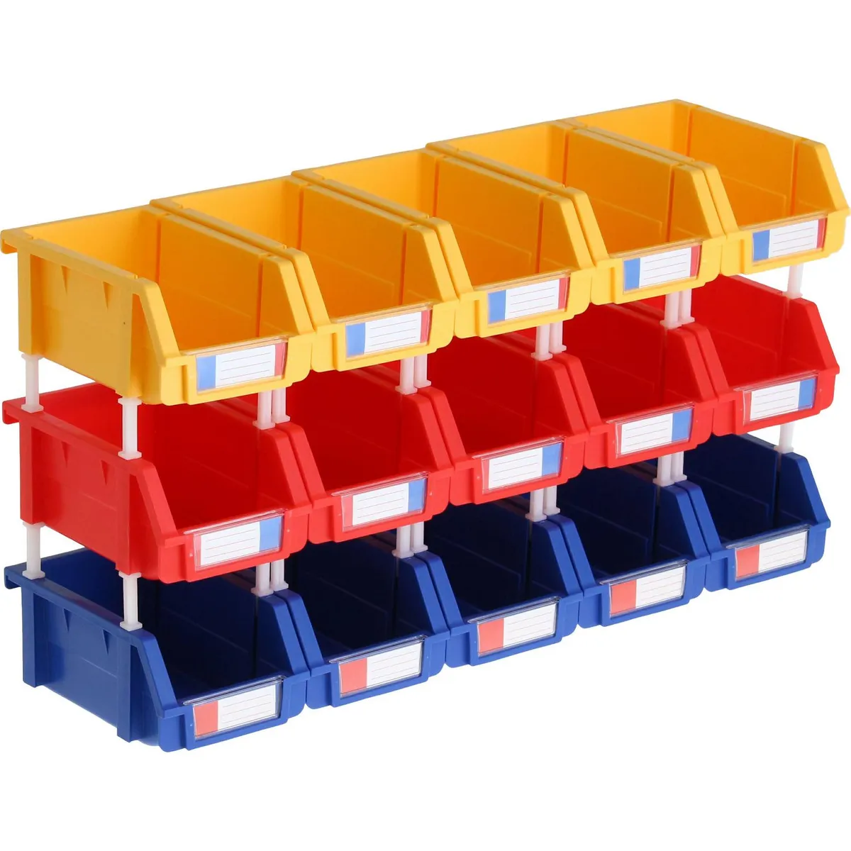 AUTORODEC - Pack 15 Cajas Organizadoras 16x7.4x10 cm 1.77 l 5 azules, 5 rojas, 5 amarillas