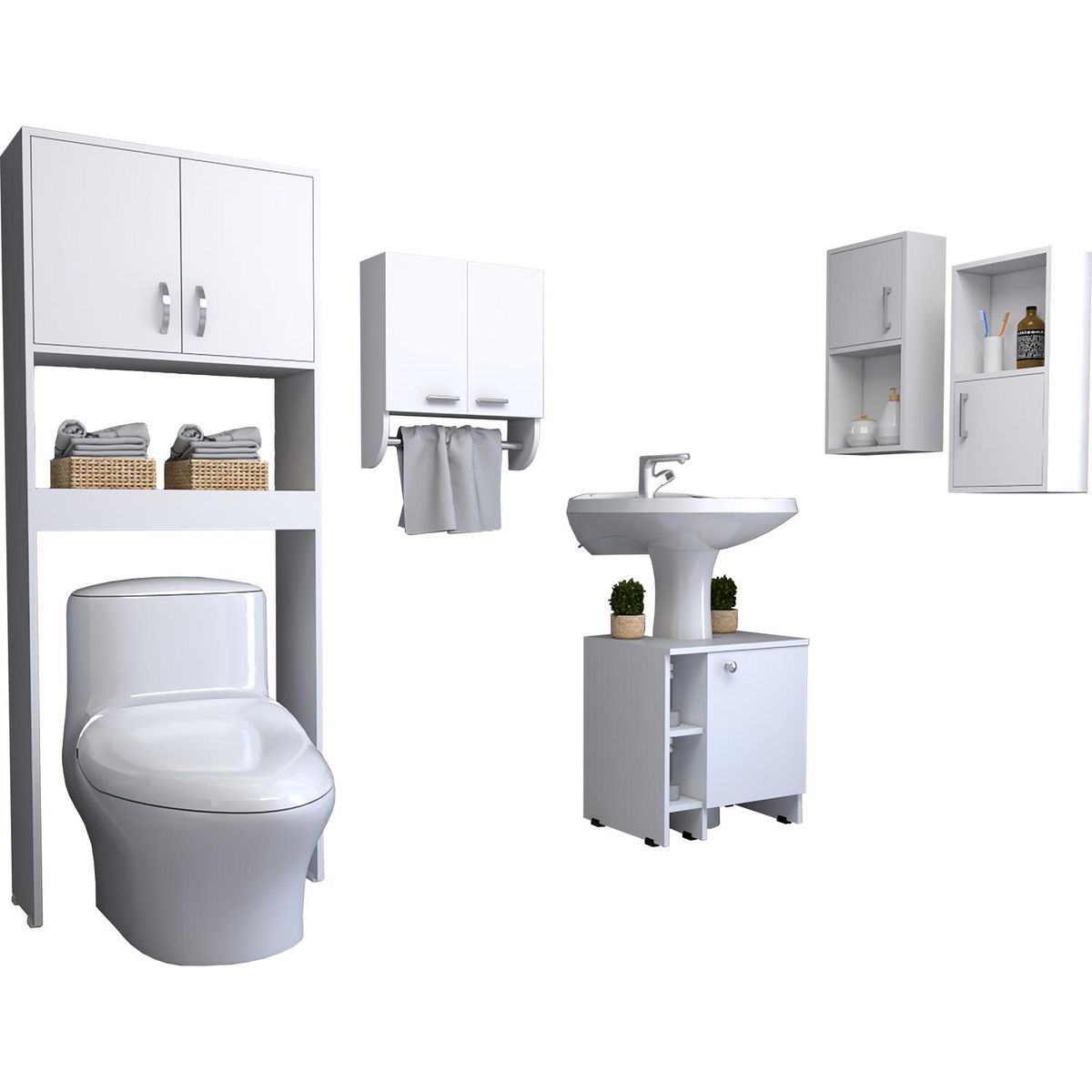 TUHOME - Set 5 muebles de baño blanco