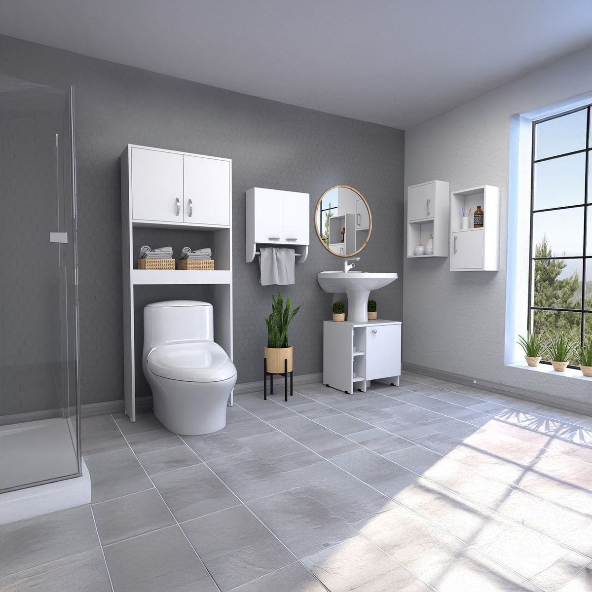 TUHOME - Set 5 muebles de baño blanco