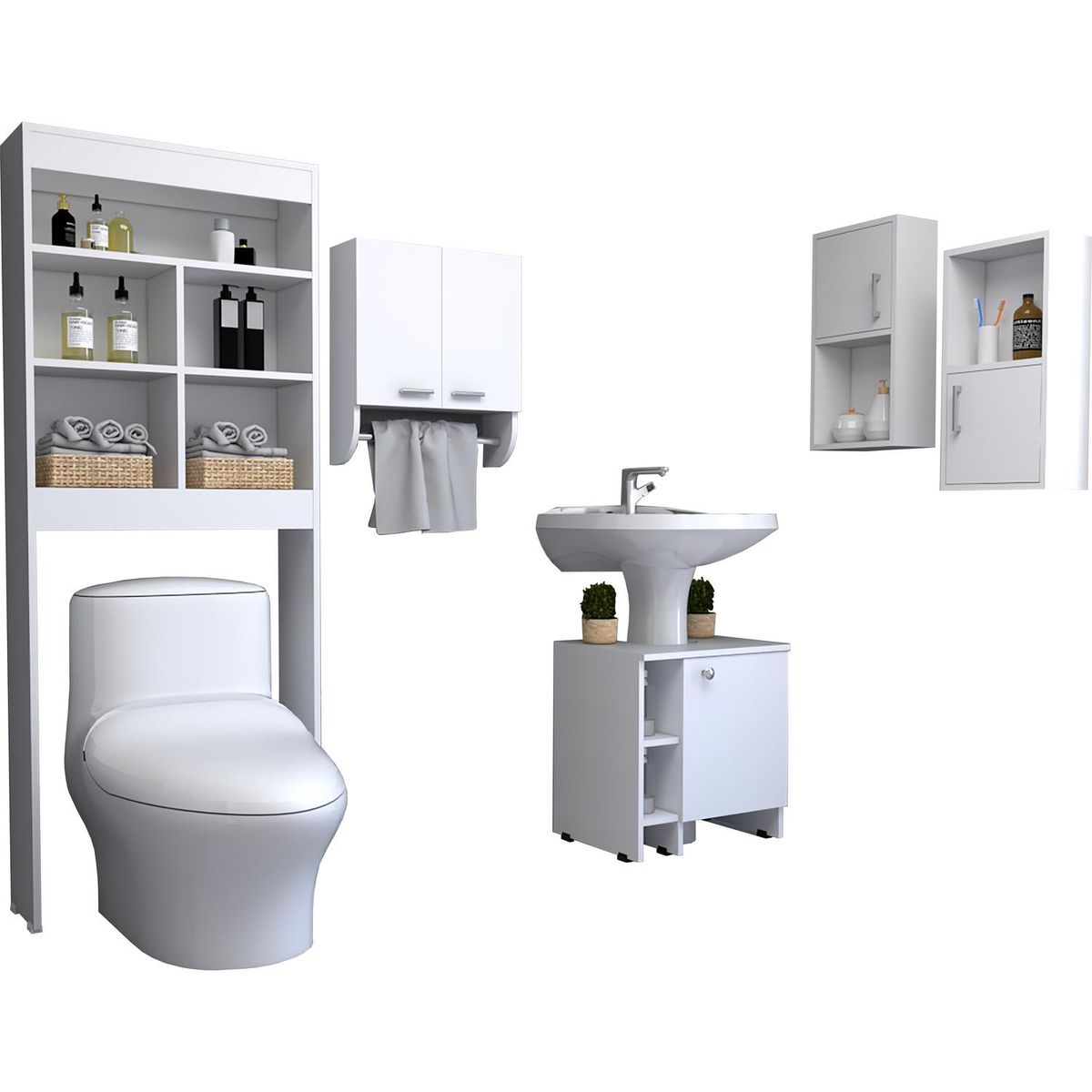 TUHOME - Set 5 muebles de baño blanco