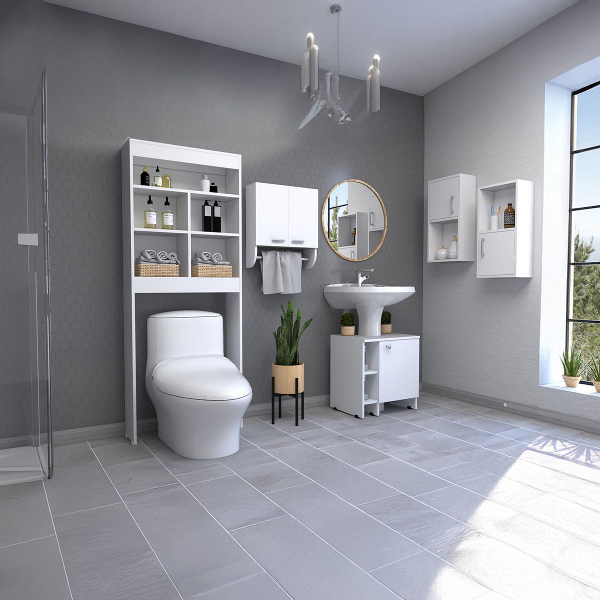 TUHOME - Set 5 muebles de baño blanco