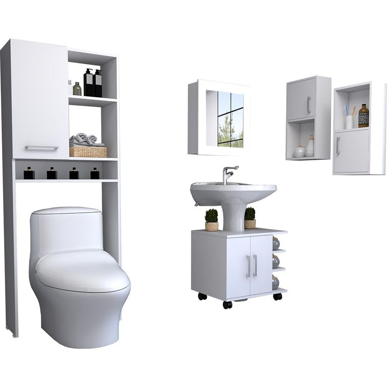 Set De 5 Muebles Para Baño Aglomerado Con Manual Armado Y Herrajes