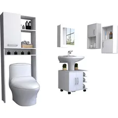 TUHOME - Set De 5 Muebles Para Baño Aglomerado Con Manual Armado Y Herrajes