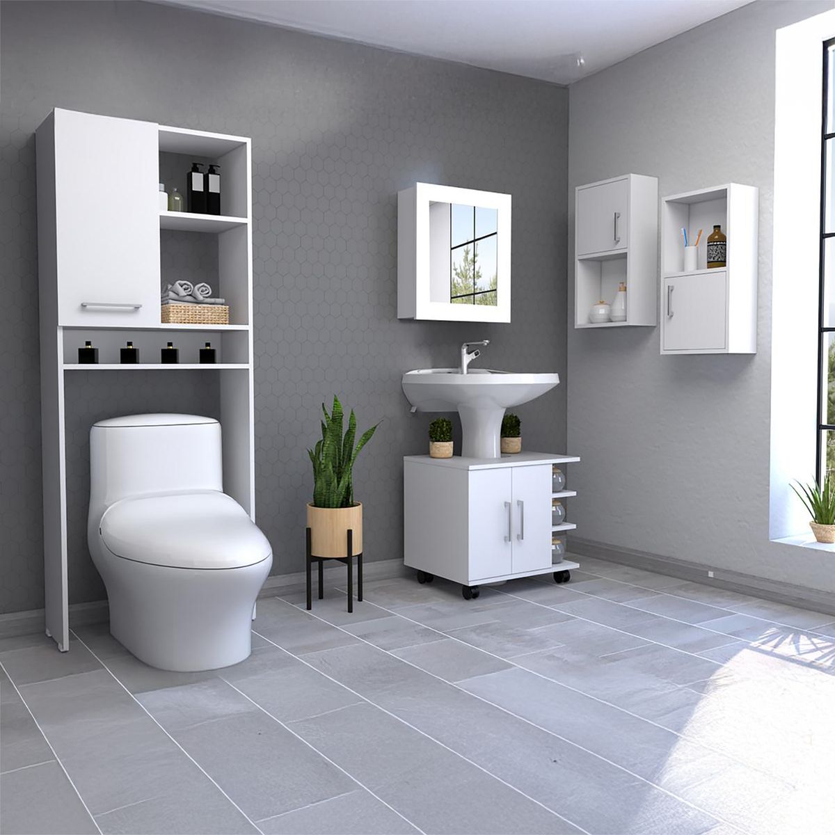 TUHOME - Set 5 muebles de baño blanco