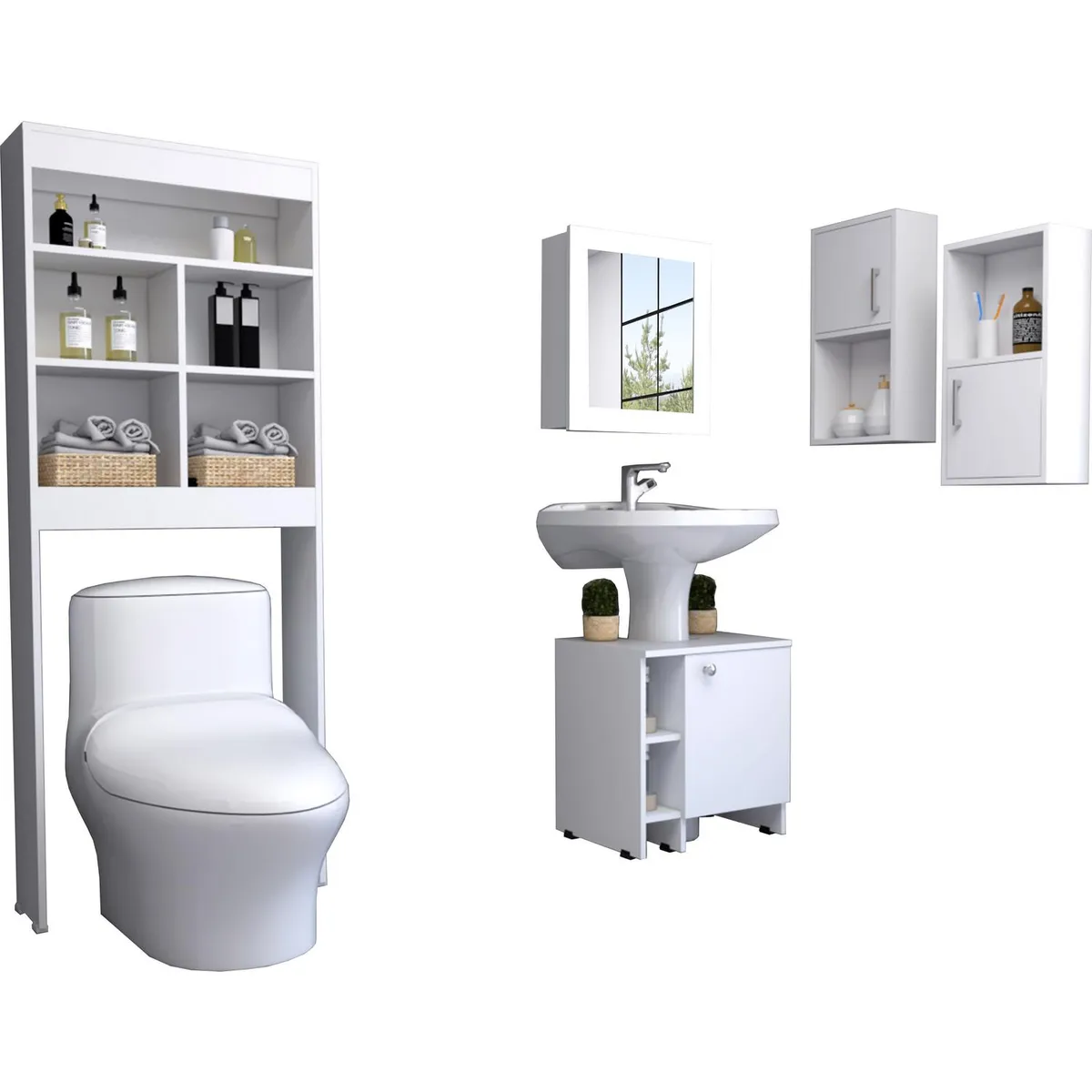 TUHOME - Set 5 muebles de baño blanco