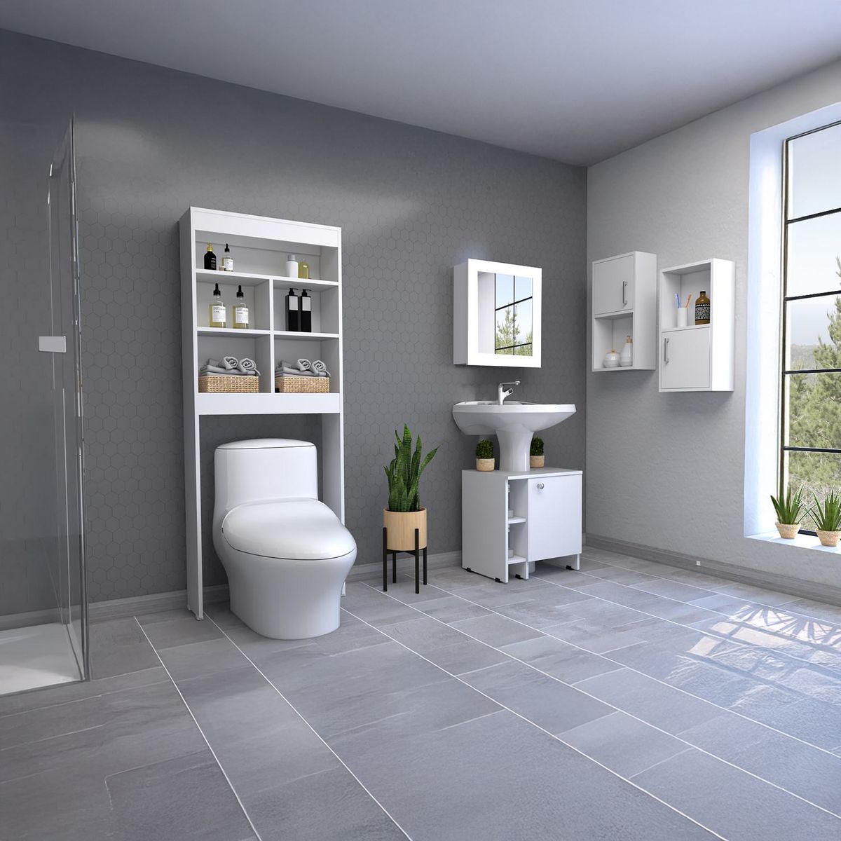 TUHOME - Set 5 muebles de baño blanco