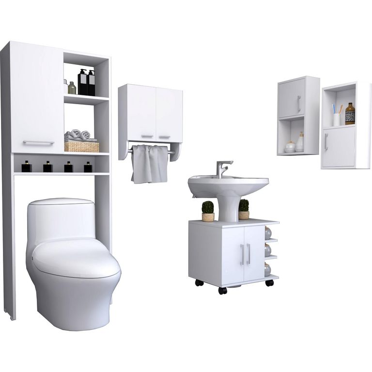 Set De 5 Muebles Para Baño Aglomerado Con Manual Armado