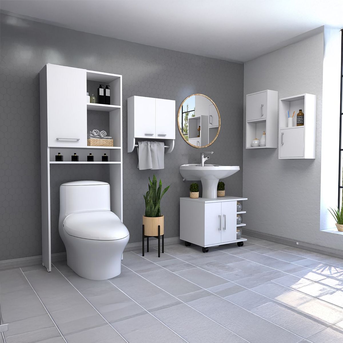 TUHOME - Set 5 muebles de baño blanco