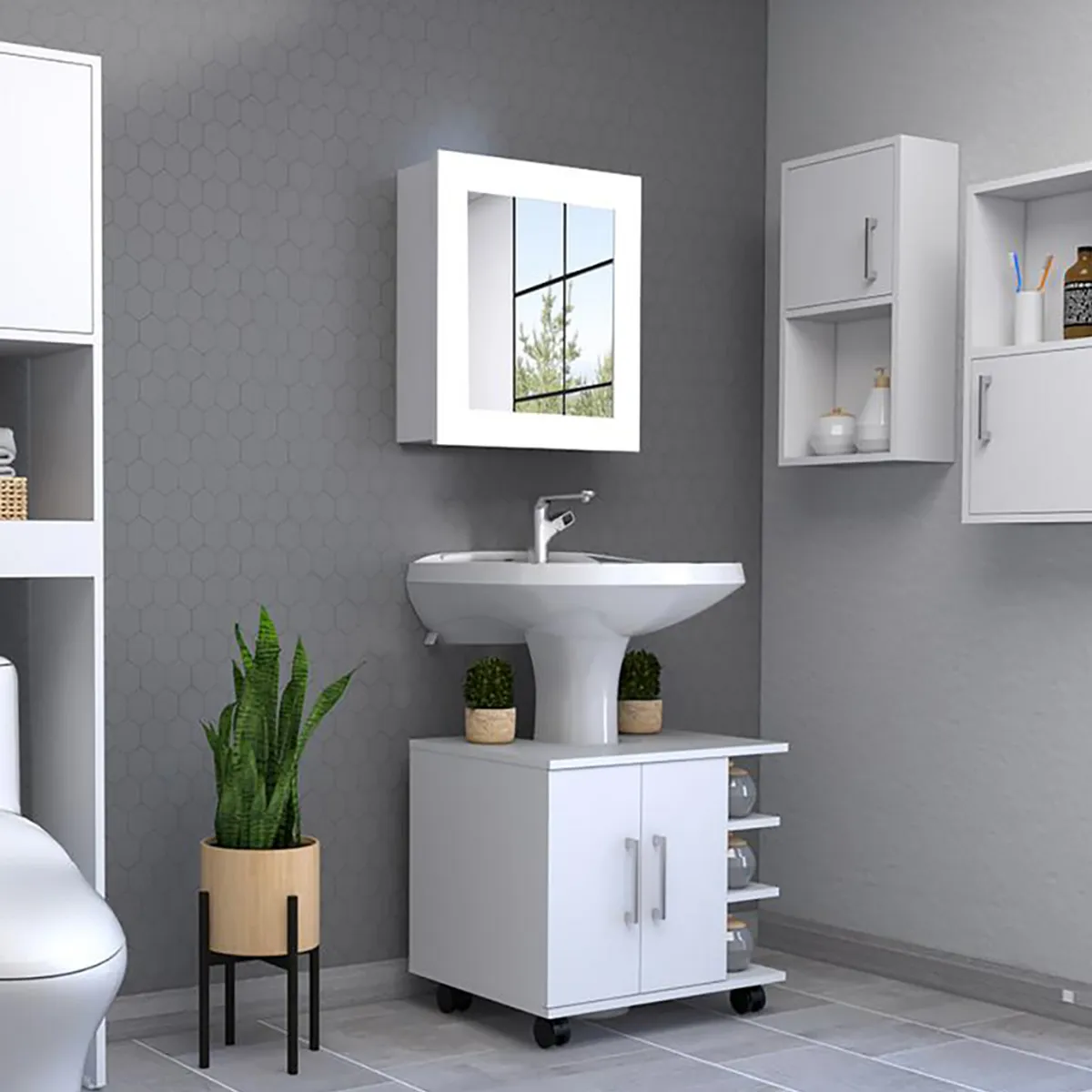 TUHOME - Set De 5 Muebles Para Baño Aglomerado Con Manual Armado