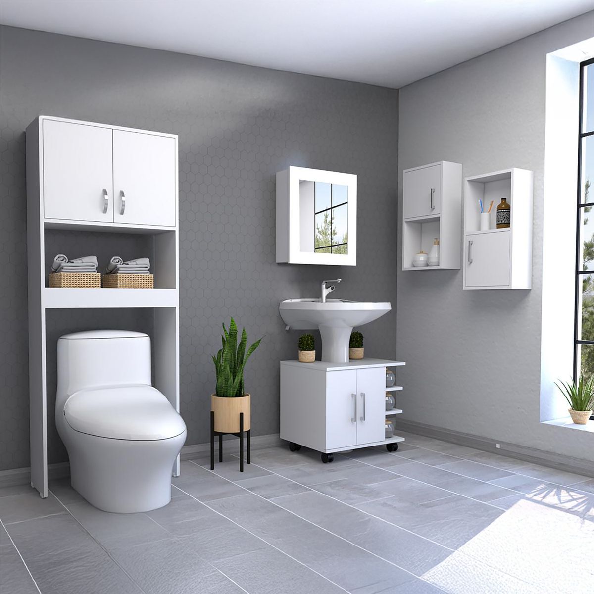 TUHOME - Set 5 muebles de baño blanco
