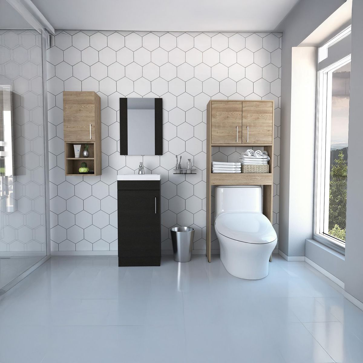 TUHOME - Set Botiquín/Mueble Lavamanos/Espejo/Mueble Optimizador