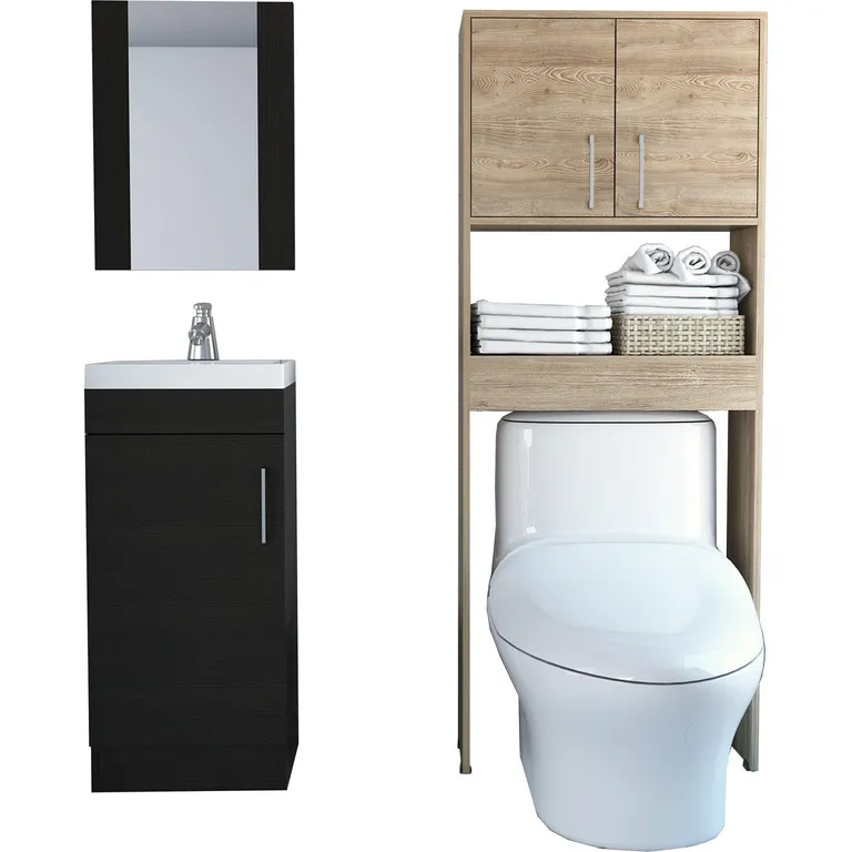 Set Mueble Lavamanos/Espejo/Mueble Optimizador Miel/Wengue