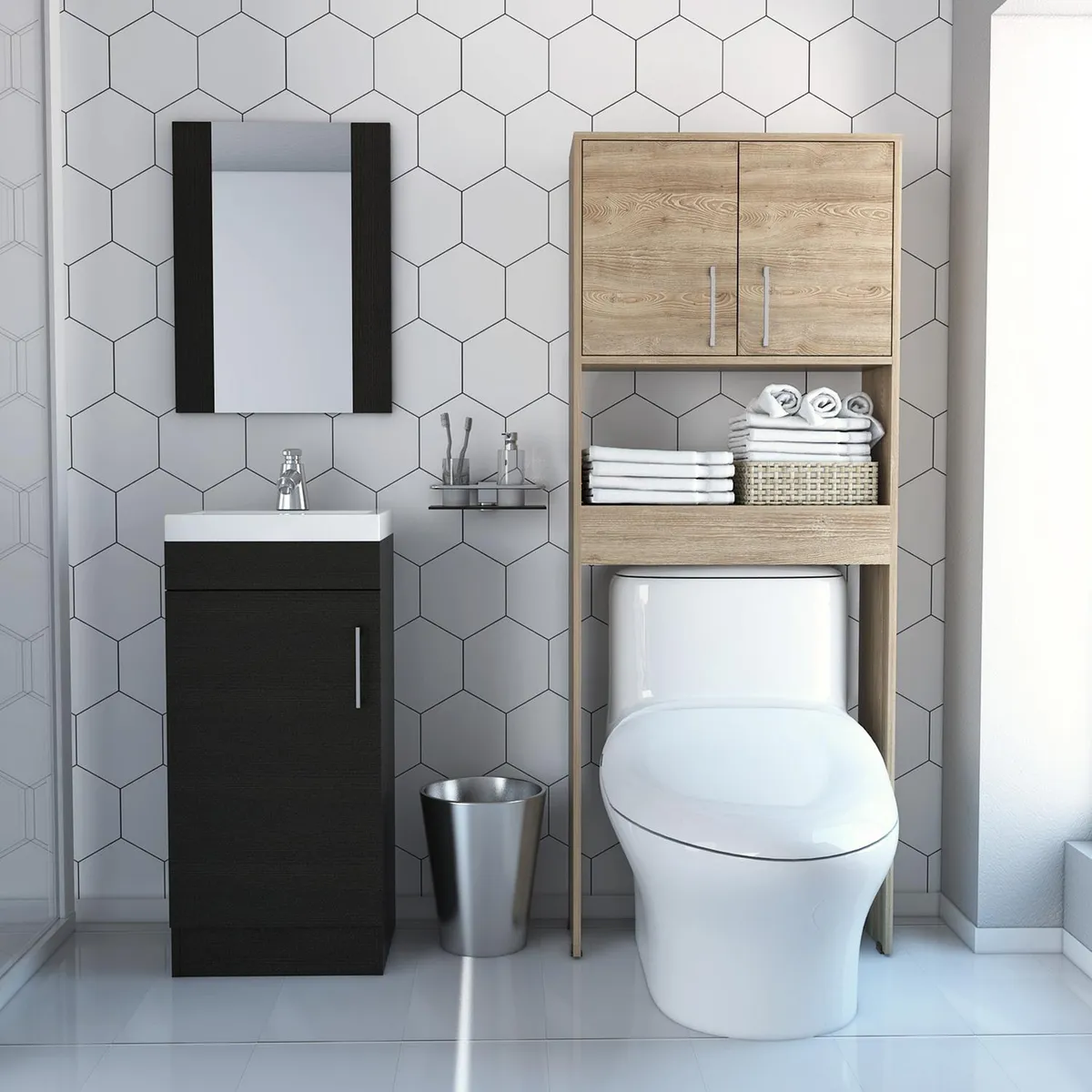 TUHOME - Set Mueble Lavamanos/Espejo/Mueble Optimizador Miel/Wengue