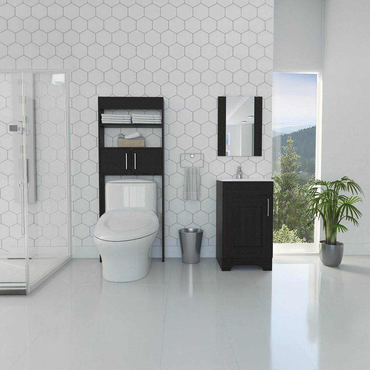 TUHOME - Set Mueble Lavamano/Espejo/Mueble Optimizador Wengue