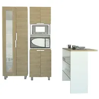 Set despensa + mueble microondas + isla de cocina rovere/blanco