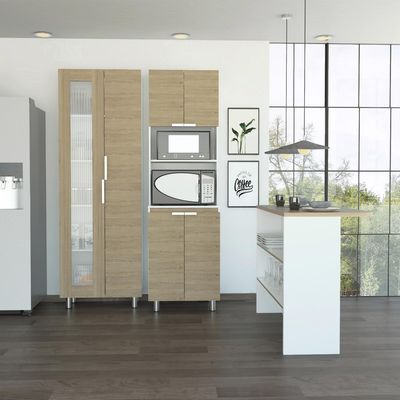 Imagen 2 del producto Set despensa + mueble microondas + isla de cocina rovere/blanco