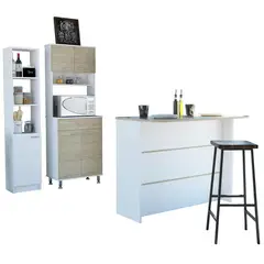 TUHOME - Set mueble microondas + isla de cocina + estante rovere/blanco