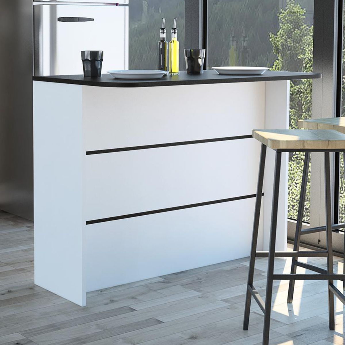TUHOME - Set mueble microondas + isla de cocina blanco