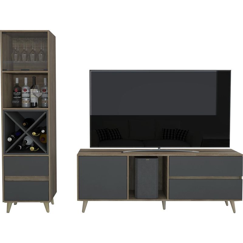 TUHOME - Set rack TV 55" + bar miel/plomo
