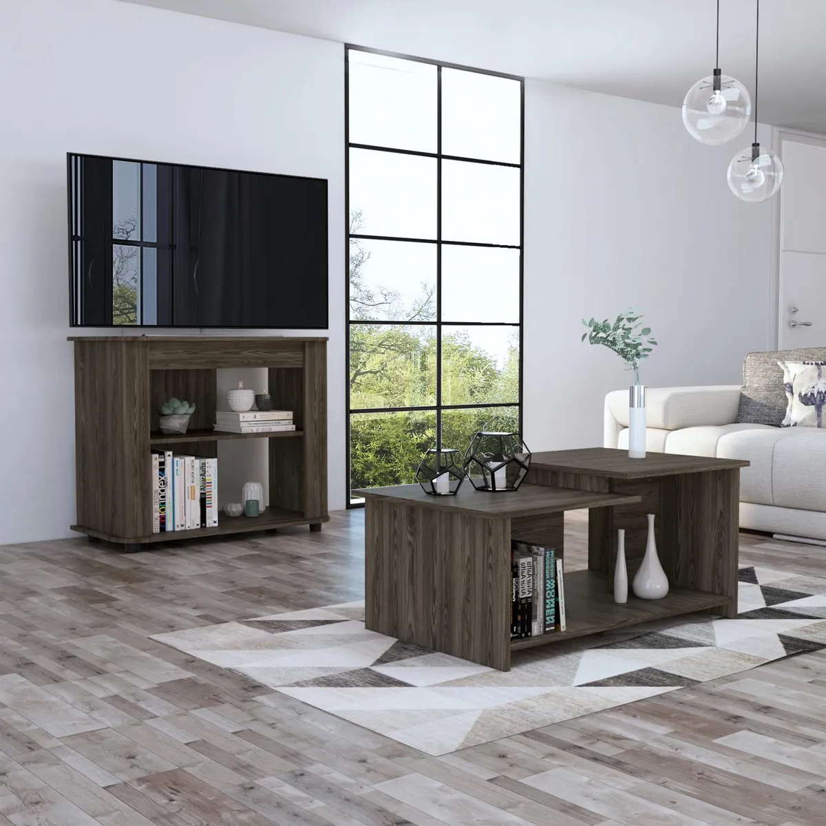 TUHOME - Set rack TV 46" + mesa de centro coñac