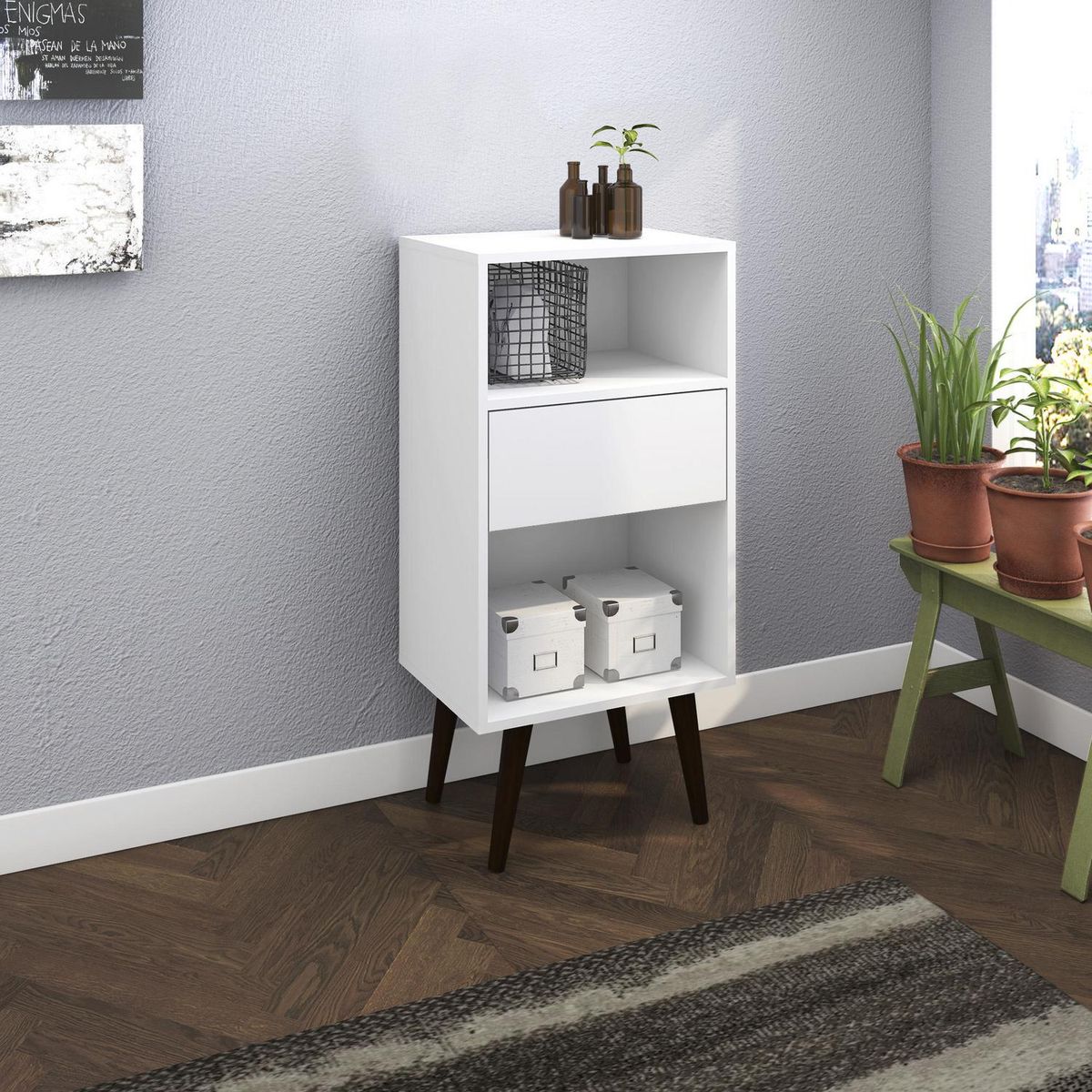 TECNOMOBILI - Estante MDP 2 Nivel(es) 33x94x45 cm Blanco/Tabaco