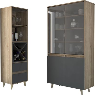Set vitrina + bar miel/plomo