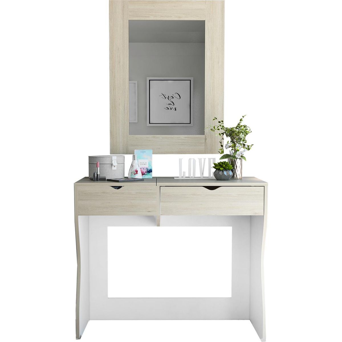 TUHOME - Tocador 2 Cajón(es) PERLA 90x78x40 cm Rovere/blanco