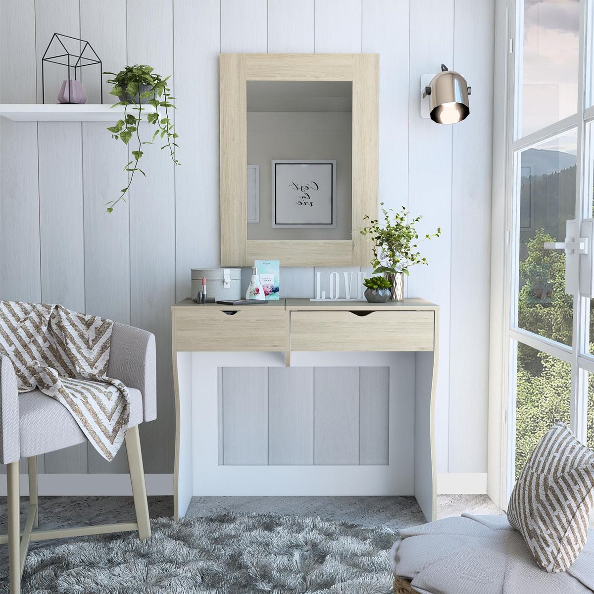 TUHOME - Tocador 2 Cajón(es) PERLA 90x78x40 cm Rovere/blanco