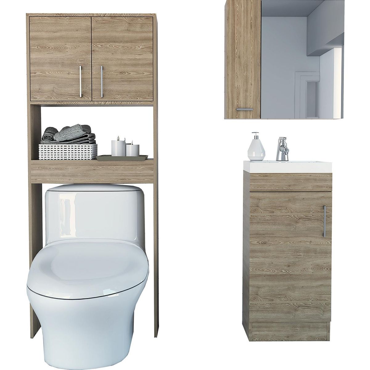 TUHOME - Set Botiquín/Mueble Lavamanos/Mueble Optimizador Miel