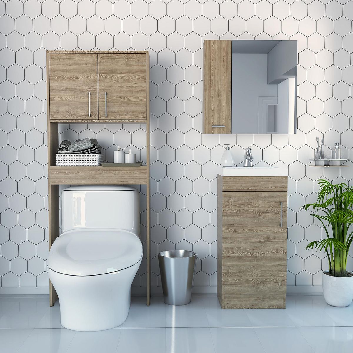 TUHOME - Set Botiquín/Mueble Lavamanos/Mueble Optimizador Miel