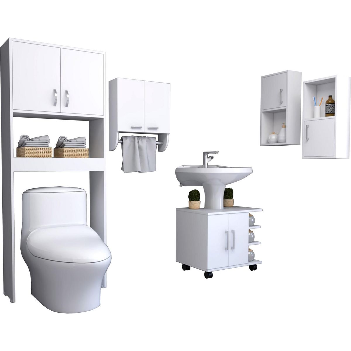 TUHOME - Set 5 muebles de baño blanco