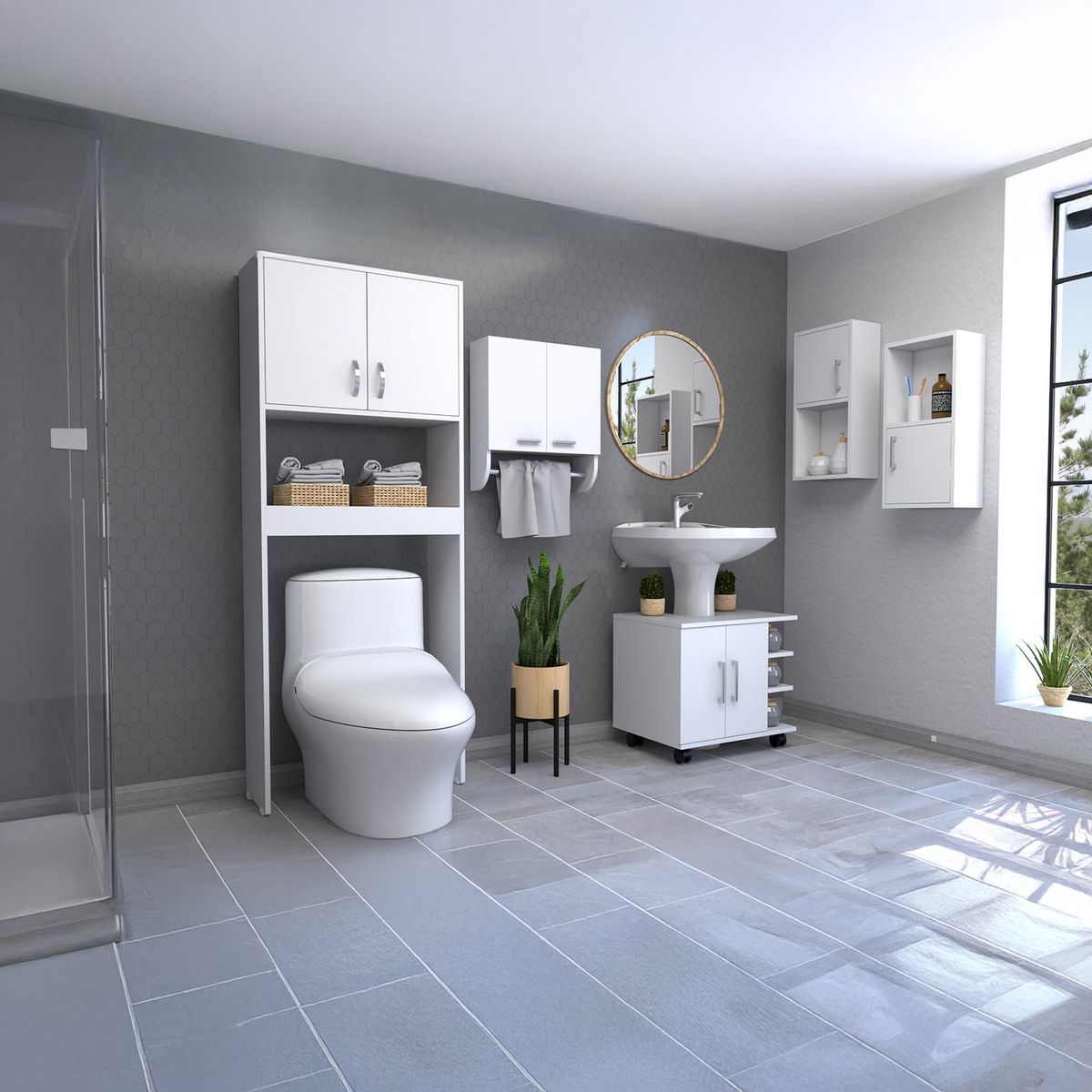 TUHOME - Set 5 muebles de baño blanco