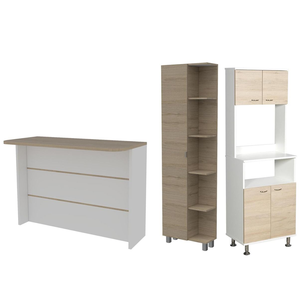 TUHOME - Set mueble microondas + isla de cocina + estante rovere/blanco