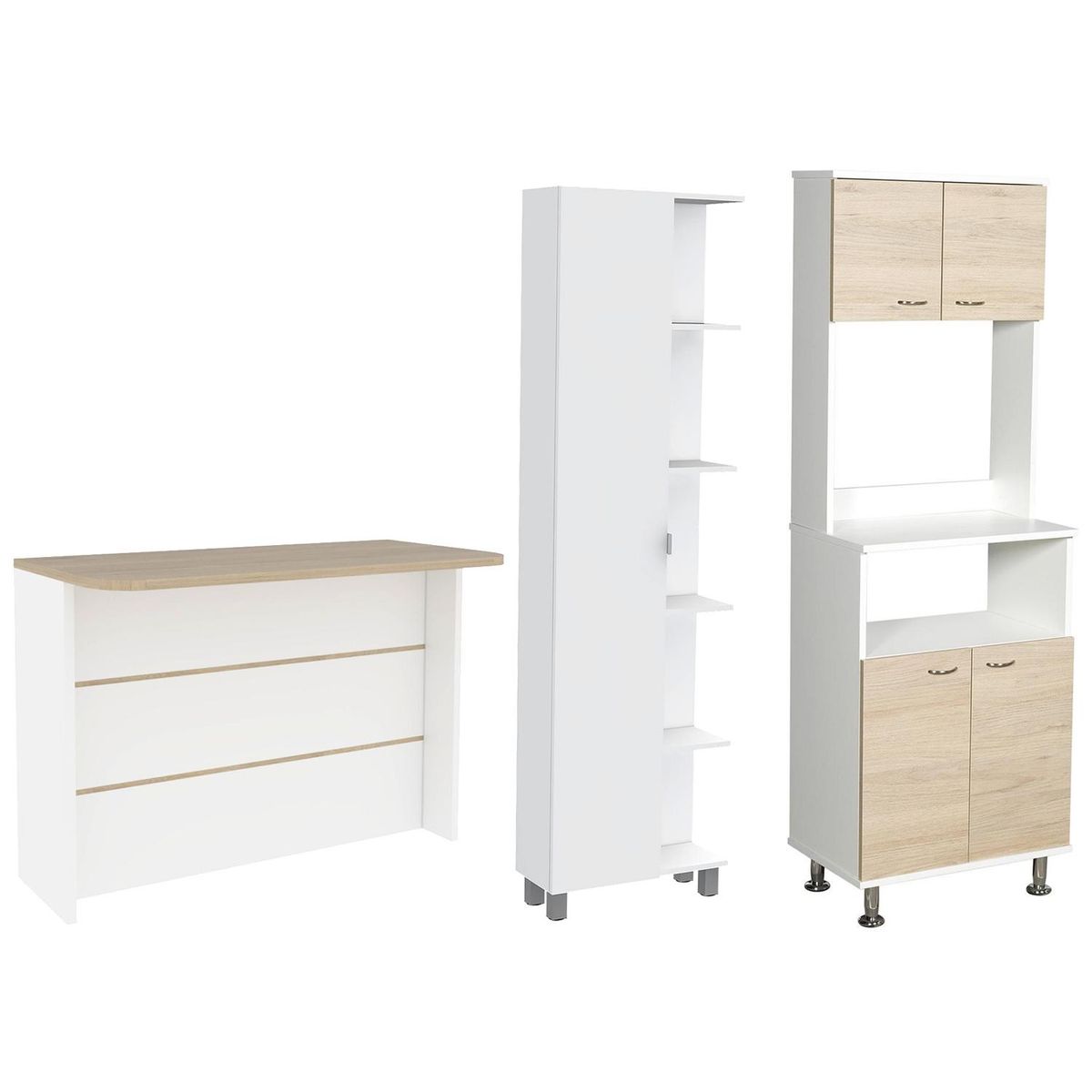TUHOME - Set mueble microondas + isla de cocina + estante rovere/blanco