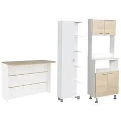 TUHOME - Set mueble microondas + isla de cocina + estante rovere/blanco