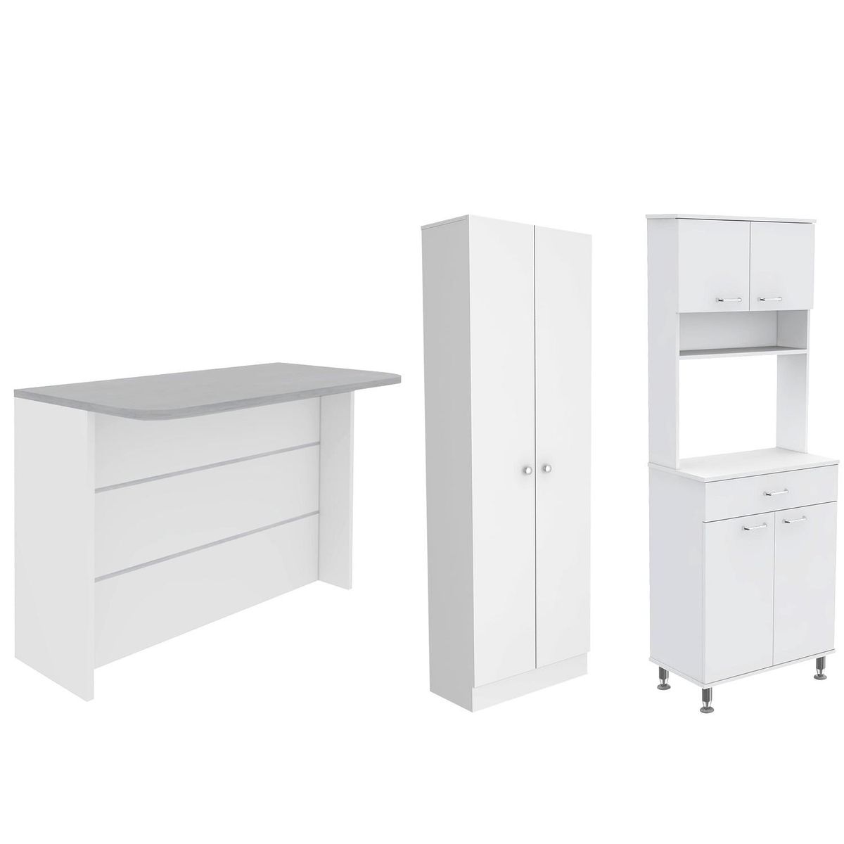 TUHOME - Set mueble microondas + isla de cocina + estante blanco