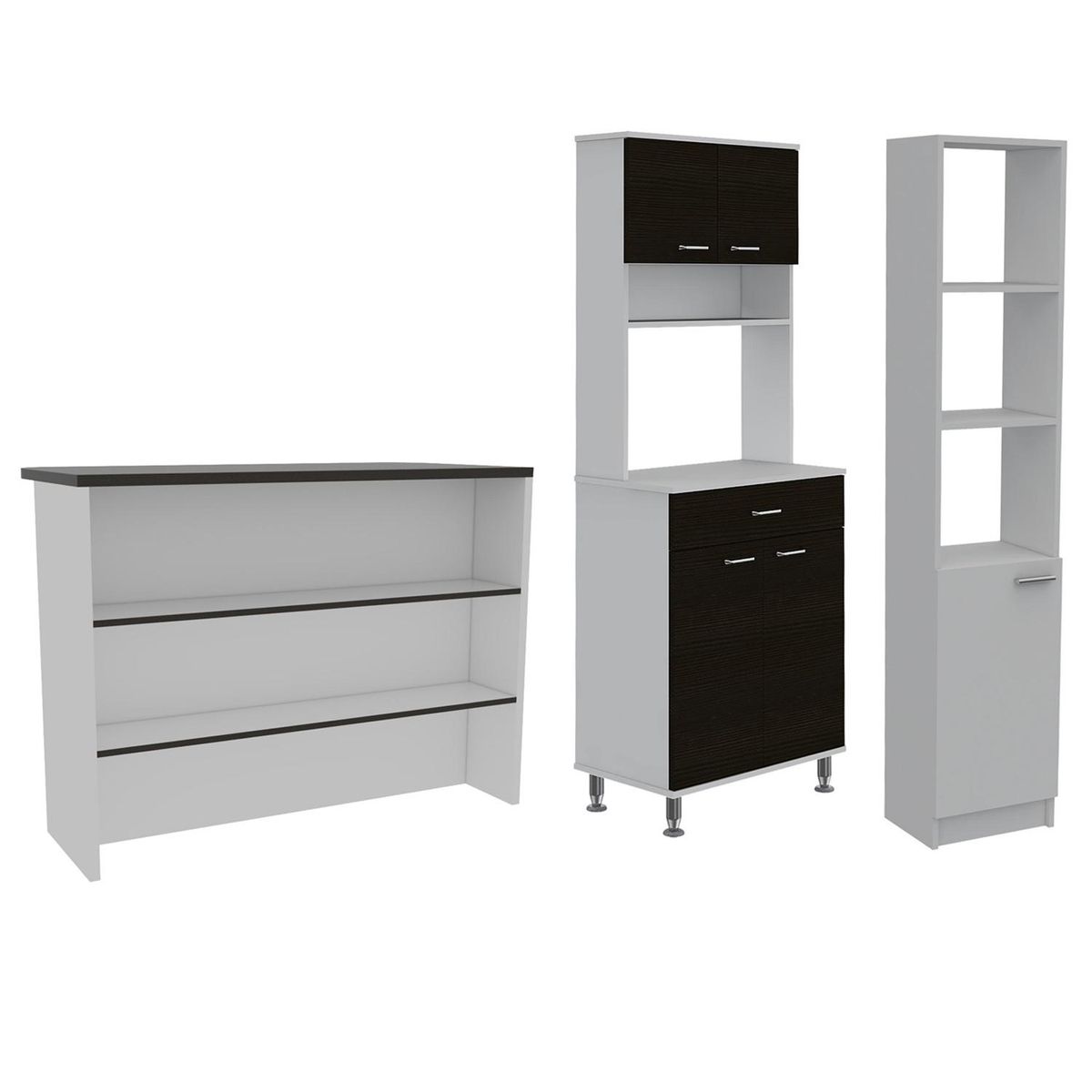 TUHOME - Set mueble microondas + isla de cocina + estante wengue/blanco