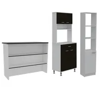 Set mueble microondas + isla de cocina + estante wengue/blanco