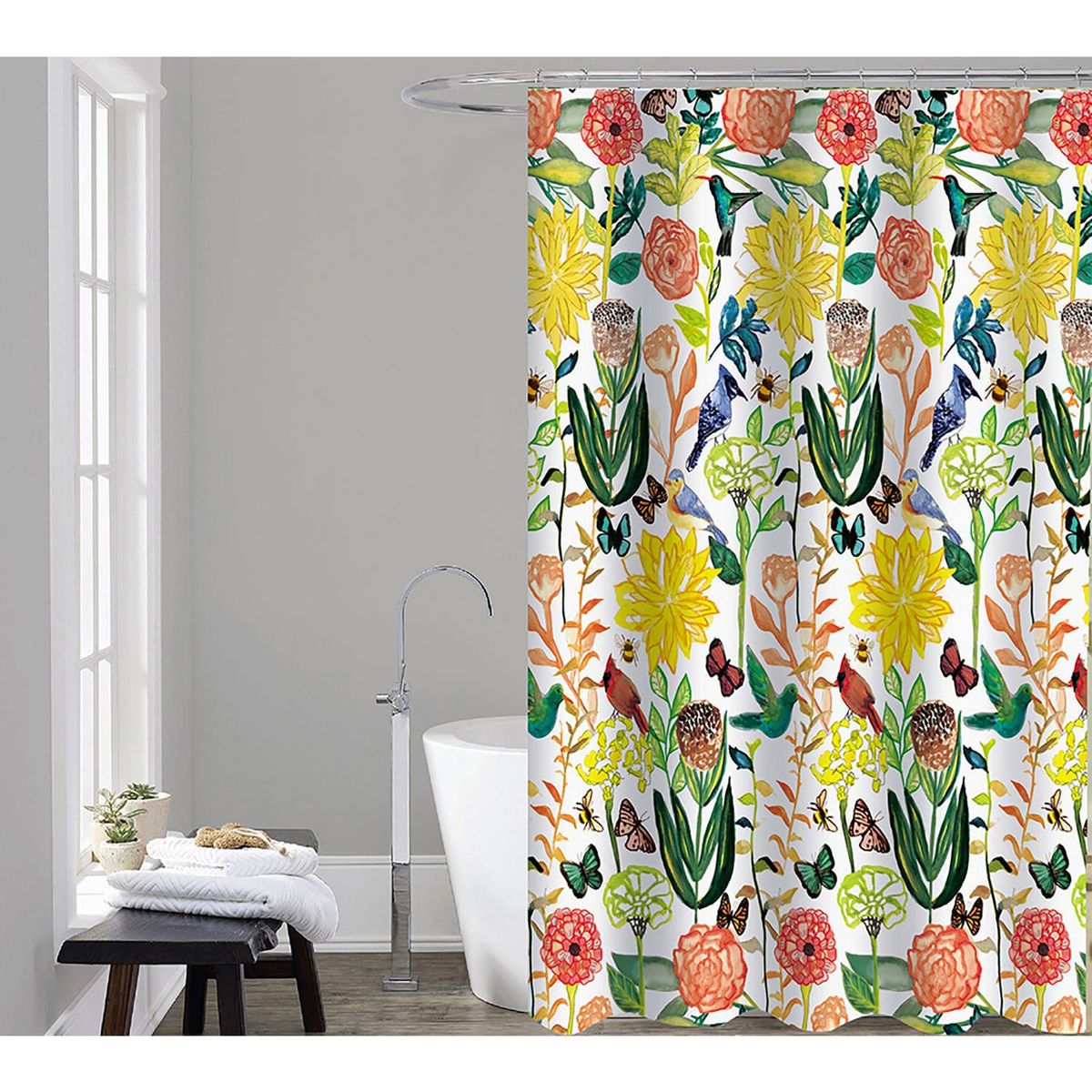 MASHINI - Set cortina y piso de baño 3 piezas poliéster 180x180 cm Butterfly