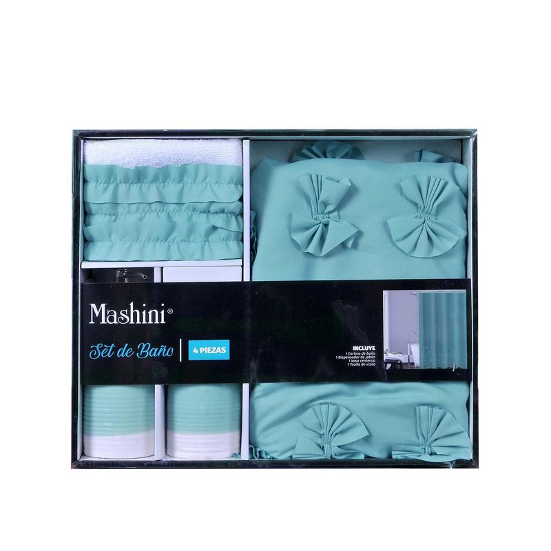 MASHINI - Set cortina con aplicaciones 4 piezas poliéster 180x180 cm turquesa