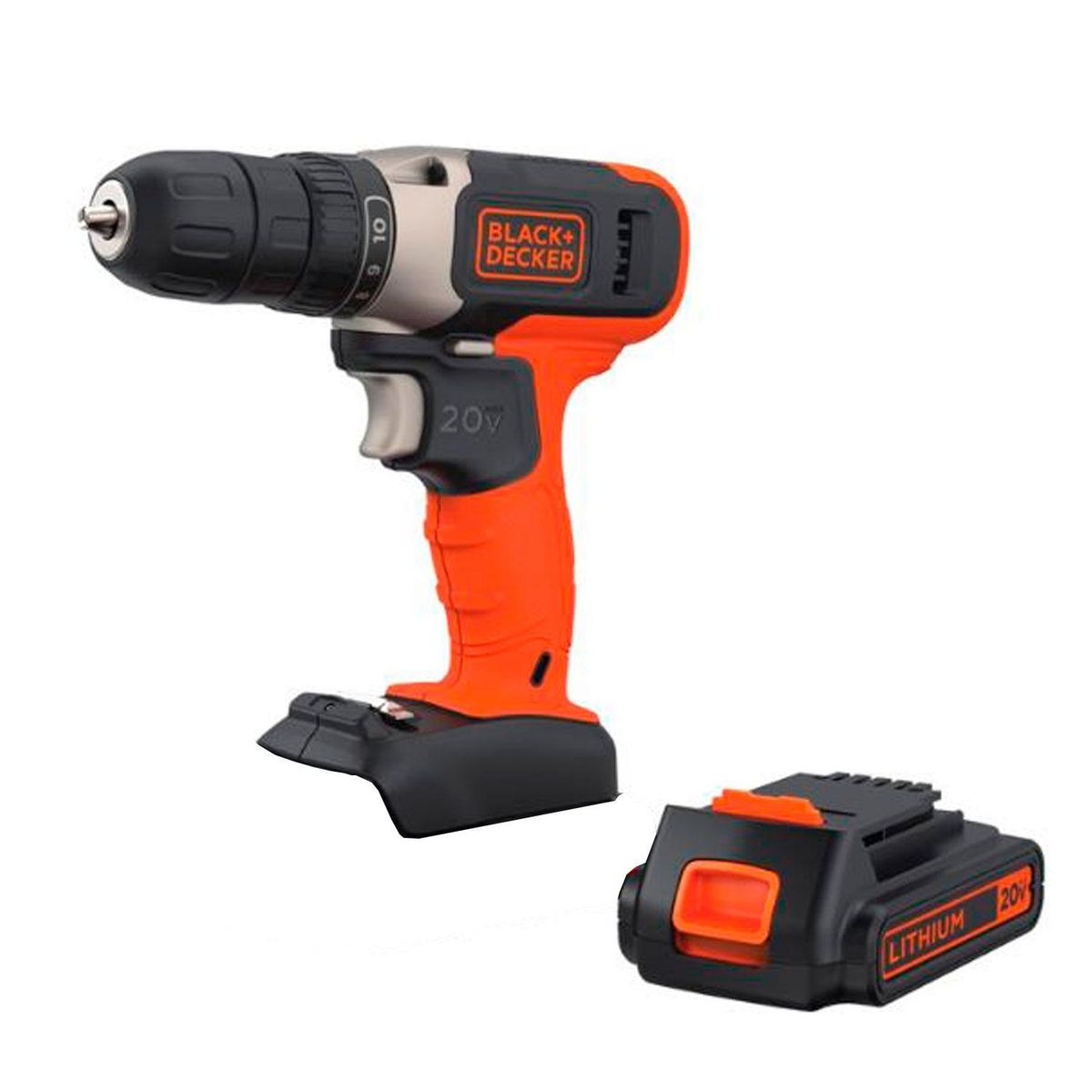 BLACK+DECKER - Taladro inalámbrico atornillador 10 mm 20V + 1 batería