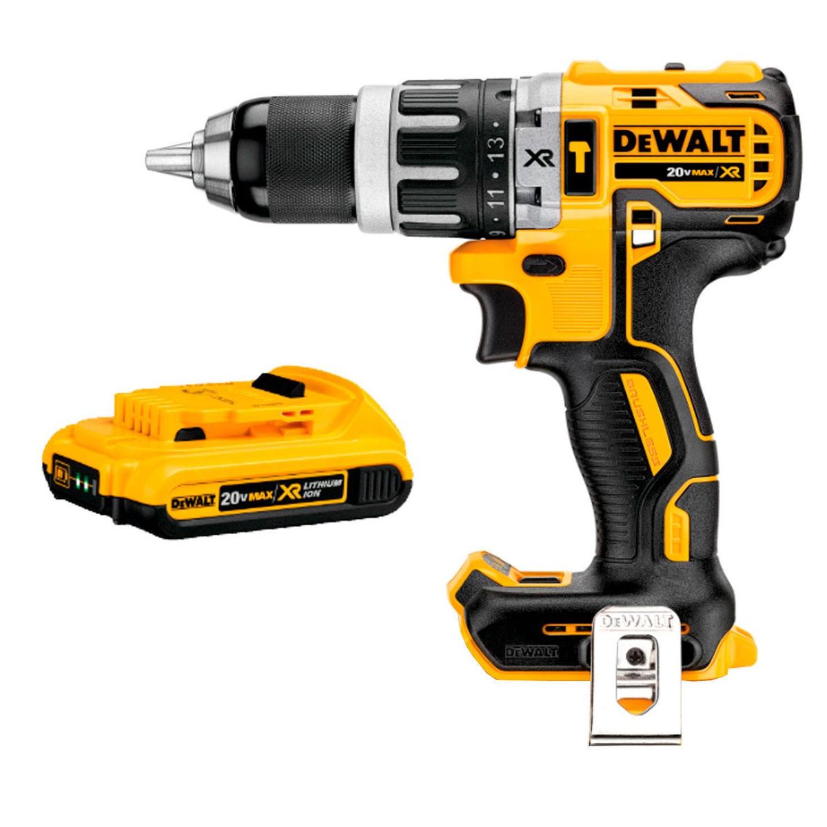 DEWALT - Kit Inalámbrico 20V Taladro Percutor + Esmeril Angular + 2 Baterías