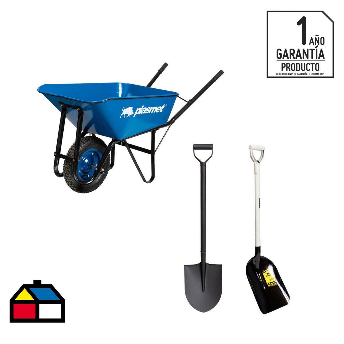 Plasmet - Kit carretilla 90 lts + pala punta huevo + pala carbonera