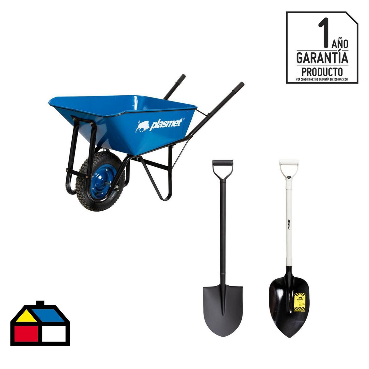 Plasmet - Kit carretilla 90 lts + pala punta huevo + pala excavación