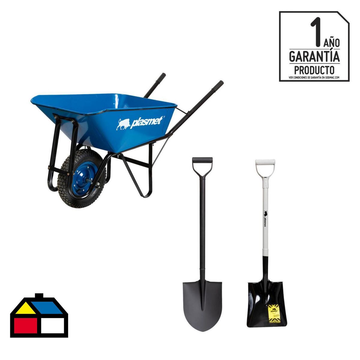 Plasmet - Kit carretilla 90 lts + pala punta huevo + pala concretera